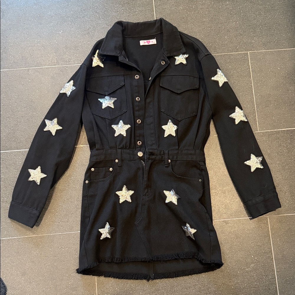 Black Denim Star-Embellished Dress